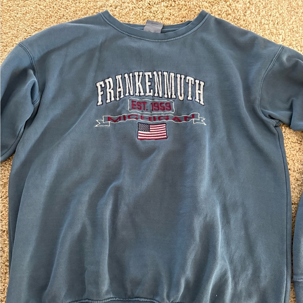 Vintage Blue Sweatshirt with Embroidered Design